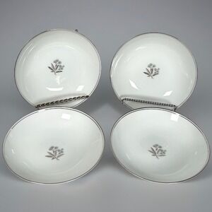 Noritake Bessie 5788 Soup Salad Bowls White Blue Floral Platinum Japan Set/4 #1